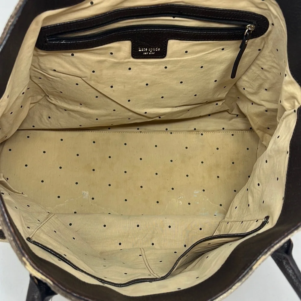 Kate Spade Rare Chenille Fabric Leather Shoulder Tote Bag